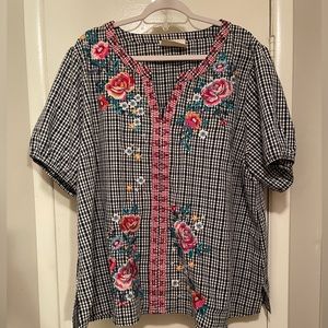 Savanna Jane Embroidered Short Sleeve Blouse Sz 3xL